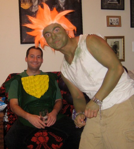 Johnny A as corn, Tommy as video game figure